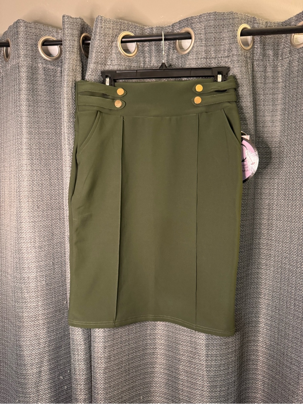 Harper Olive Green Pencil Skirt with Gold Buttons